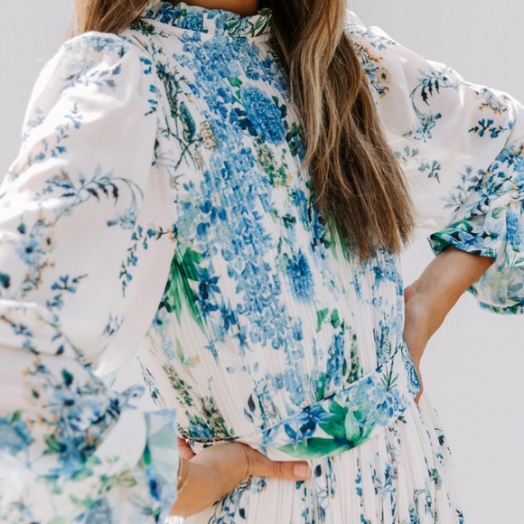 VICI Tempe Floral Ruffle Pleated Midi Dress S - Picture 3 of 14